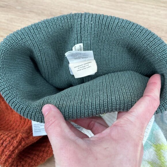 Madewell J Crew Loft Wool Blend Hat Beanie Lot of 3 Orange Green Cream Big Pom - Picture 12 of 13